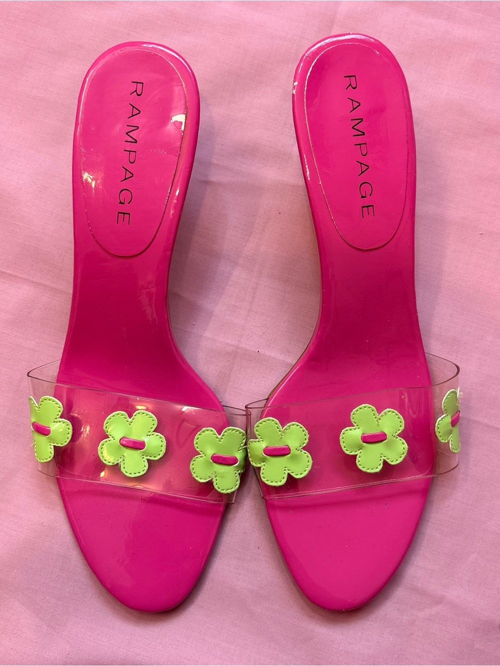 Rampage Hot Pink kitten Heels with Green Flower Accents